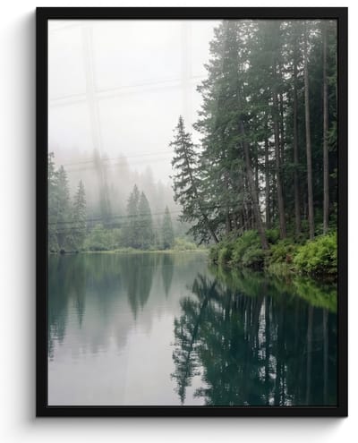 Poster in lijst - Fotolijst 60x80 cm - Posters - Bergen - Meer - Bos - Posterlijst zwart - Decoratie - Wanddecoratie woonkamer - Muurdecoratie slaapkamer