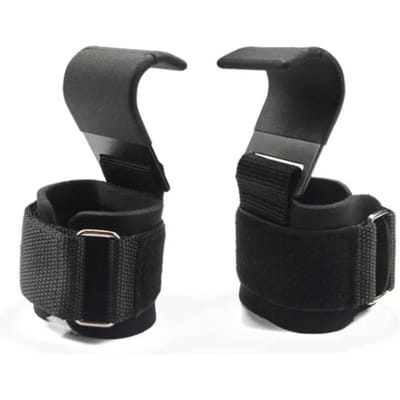 2 Stuks Verstelbare Stalen Haak Grip Banden Gewichtheffen Krachttraining Gym Fitness Polssteun Hefband Pull-up Haak black