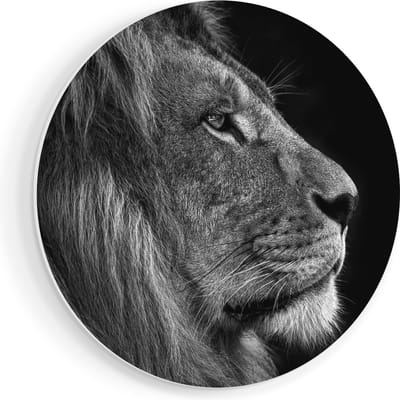 Artaza Forex Muurcirkel Leeuw - Leeuwenkop - Zwart Wit - 90x90 cm - Groot - Wandcirkel - Rond Schilderij - Muurdecoratie Cirkel