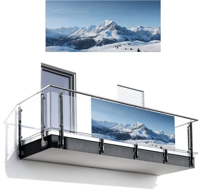 Balkonscherm 200x90 cm - Balkonposter Bergen - Sneeuw - Winter - Balkon scherm decoratie - Balkonschermen - Balkondoek zonnescherm