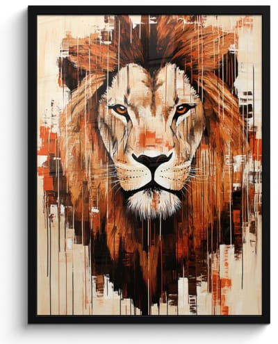 Poster in lijst - Fotolijst 50x70 cm - Posters - Leeuwenkop - Lijnen - Crème - Posterlijst zwart - Decoratie - Wanddecoratie woonkamer - Muurdecoratie slaapkamer