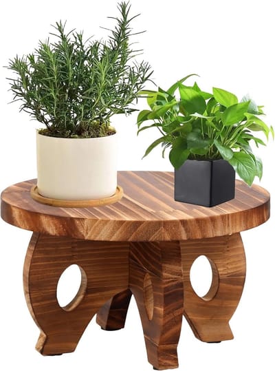 Plantenstandaard van hout, ronde plantenkruk, bloemenstandaard, plantenstandaard, binnen en buiten, balkon, voor thuis, kantoor, tuin (bruin)