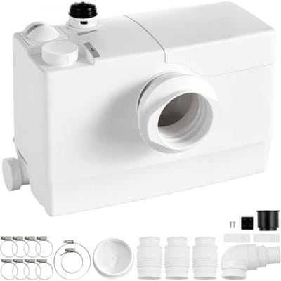 VEVOR Rioolpompstation 800 W 12000 l/u 10 m opvoerhoogte met 4 inlaten, wit. Geschikt voor kelders, toiletten, wastafels, wasruimtes en keukens. Rioolpompstation met vermaler.