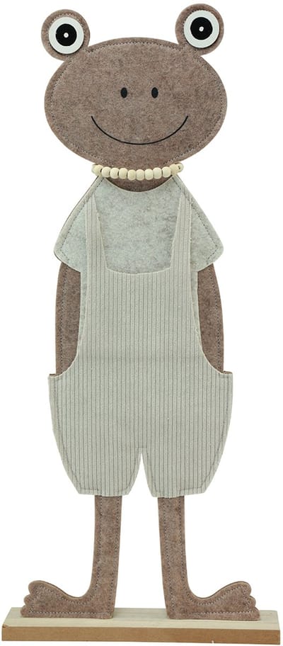 Vilten decoratieve kikker met tuinbroek beige decoratief figuurvilt H5