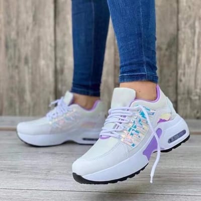 Chaussures de sport décontractées pour femmes Mode Grande taille 43 Chaussures vulcanisées pour femmes Lacets Maille Respirant Compensées Baskets à plateforme 43 violet