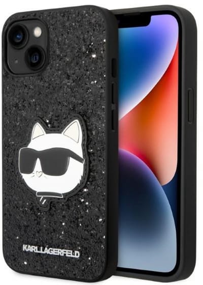 Karl Lagerfeld Glitter Choupette Patch Serie - iPhone 14 Plus Hoesje - Zwart - Stijlvol Ontwerp - Bescherming