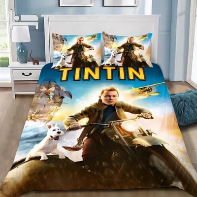 Dekbedovertrek Kussensloop Avonturen van Kuifje Beddengoed Set Volwassene Jongen Meisje Slaapkamer Decoratie Kinderen Cadeau Eenpersoons Tweepersoons Groot AU Single(140*210cm)3pcs