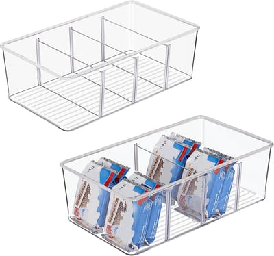 Famanu - Koelkast organizer set van 2 – met 4 vakken – BPA-vrije voedselbak voor snacks, thee en specerijen