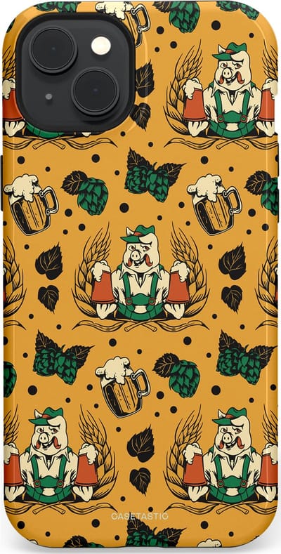 Casetastic hoesje geschikt voor Apple iPhone 15 Plus - MagSafe - Dubbellaagse bescherming - Oktoberpret - Fashion Case - Goud Taupe Donkergroen Donkergrijs