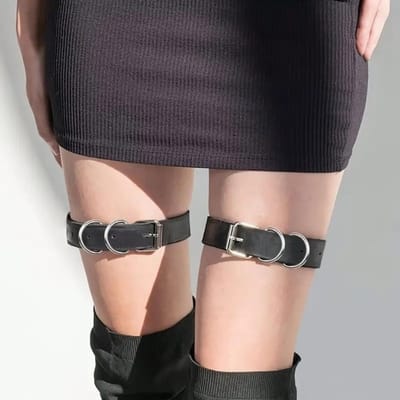2 Stuks Dijband Ring PU Leer Gotisch Verstelbare Beenring Dij Harness Punk Rock Been Kousenband Riem Kleding Accessoire black