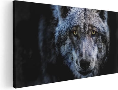 Artaza Canvas Schilderij Wolf - 40x20 cm - Klein - Wanddecoratie Dierenkop - Muurdecoratie Dieren - Schilderijen Op Canvas