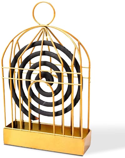 Zeynomax - Familie vogelkooi - Decoratieve wierookhouder - Goudkleurig - Meditatie spiraalhouder - Geschikt voor thuis, winkelcentrum, badkamer