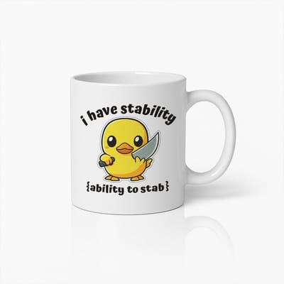 Grappige Stability Stab Mok – Schattige Eend Cartoon Koffiebeker met Humoristische Tekst