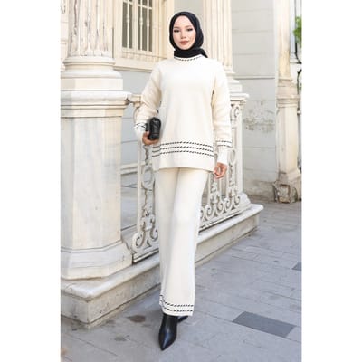 Stripe Detailed Gebreide kleding Pak Wit