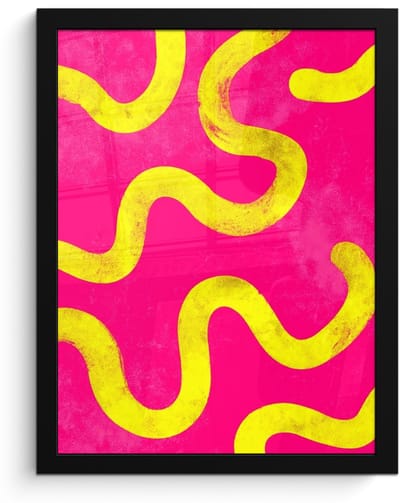 Poster in lijst - Fotolijst 30x40 cm - Posters - Lijn - Geel - Abstract - Posterlijst zwart - Decoratie - Wanddecoratie woonkamer - Muurdecoratie slaapkamer
