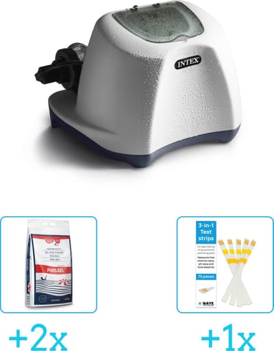 Intex QS1200 zoutwwatersysteem - tot 56.800 liter inclusief Zwembadzout 15 kg. (2 stuks) & WAYS Testrips (1 stuks)