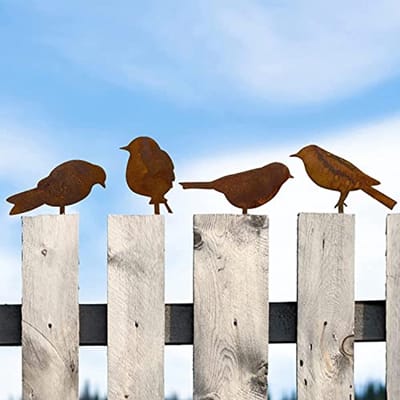 Roestige Vogeldecoratie voor Tuin - Patina Metalen Vogelstekers