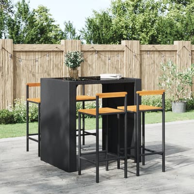 vidaXL - Barkrukken - 4 - st - poly - rattan - en - massief - acaciahout - zwart