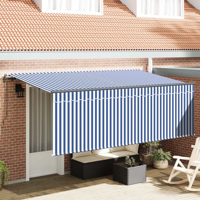 vidaXL - Uitschuifbare - luifel - Blauw - en - Wit - 350 - x - 200 - cm