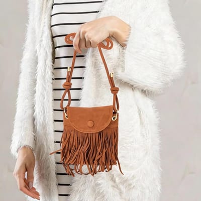 Vintage Suède Fringe Tas met Kwasten voor Vrouwen - Retro Hippie Tas voor Festivals, Feestjes en Reizen
