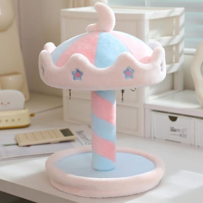 3545Cm Dromerige Draaiende Kermis Draaimolen Pluche Poppenhuis Display Stand Handmatige Rotatie Met Haken Katoenen Poppen Speldjes Tafel Decoratie Cadeau 35cm 4 hooks