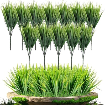 Dailygoods- Kunstgras 12 Bundels - UV-bestendig - Onderhoudsarm - Voor Buiten/Binnen - Balkonbak/Bloembak - Groen 30-35 cm - Nepgras