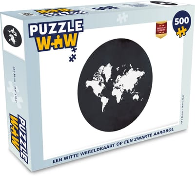 Puzzel Wereldkaart - Zwart Wit - Cirkel - Legpuzzel - Puzzel 500 stukjes