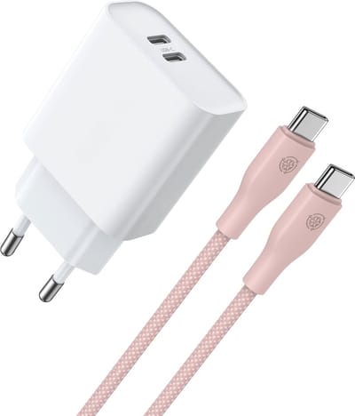 Dual usb-C Adapter + usb-C naar usb-C Kabel 1 Meter - 35w Snellader - Oplader S26 Ultra, S26+, S26, S25 Ultra, S25+, S25, S24 Ultra, S24+, S24, S23 Ultra, S23+