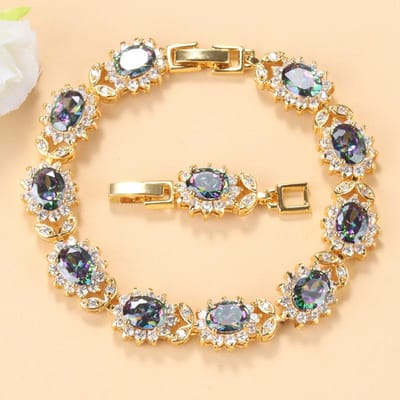 12 Kleuren Afrikaanse Vrouwen Bruiloft Verguld Sieraden Met Blauwe Steen Vrouwelijke Armband Bangle Verstelbare Lengte 18+3 Cm beige