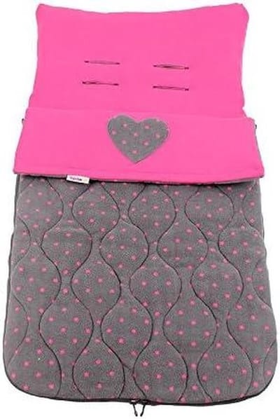 Voetenzak Hart - Baby voetenzak - Kinderwagen warm houden - Afneembare fleece - 78 x 25 cm - Donkergrijs/Fuchsia