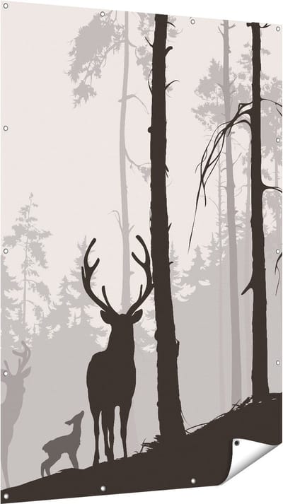 Gards Tuinposter Herten in het Bos - Silhouet - 120x180 cm - Tuindoek - Tuindecoratie - Wanddecoratie buiten - Tuinschilderij
