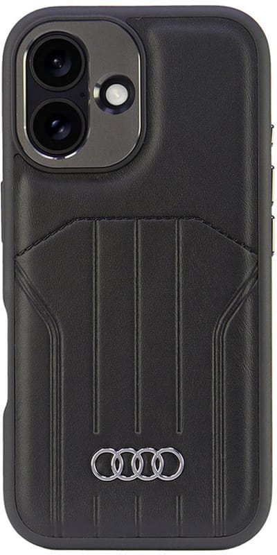 Audi - Backcover iPhone 16 - synthetic leather - Magsafe - Zwart