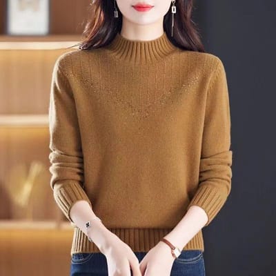 Pull d'hiver en tricot à col mi-haut pour femme, ample et tendance, couche intérieure épaisse 3XL brown