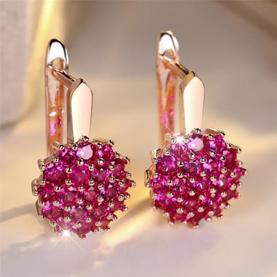 Rozerode Kristal Ronde Zirkoon Zonnebloem Creolen Voor Vrouwen Roségoud Kleur Bruiloft Bloemen Sieraden Verlovingscadeau brown