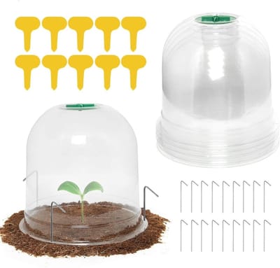 6 Stuks Tuin Plant Klokken, 26cm x 20cm Plant Dome Cover, Herbruikbare Plastic Mini Kas voor Verwarming en Bescherming van Planten, Inclusief 10 Labels en 18 Bevestigingspinnen