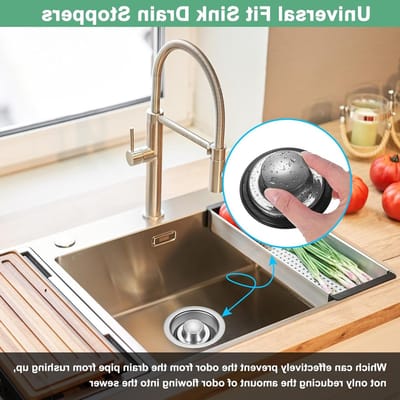 Set van 2 roestvrijstalen gootsteenstoppen, universele afdekking voor standaard keukenafvoer, 3-3/8 inch, duurzaam en eenvoudig te installeren