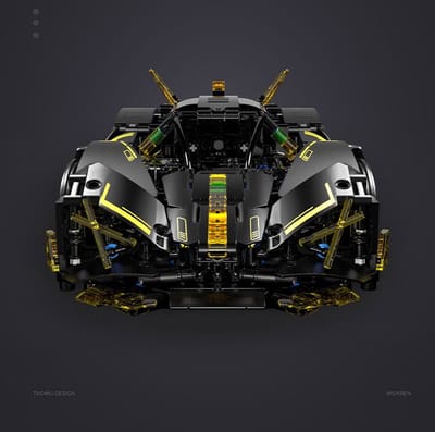Supercar-bouwset, automodelbouwspeelgoed op schaal 1:14, racewagen /verjaardags- en vakantiecadeaus Zwart en Geel(1165+ Stuks)