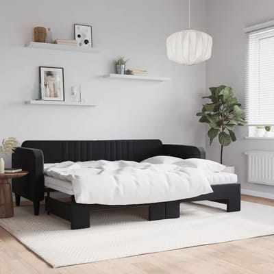 vidaXL - Slaapbank - onderschuifbed - en - matrassen - 80x200 - cm - fluweel - zwart