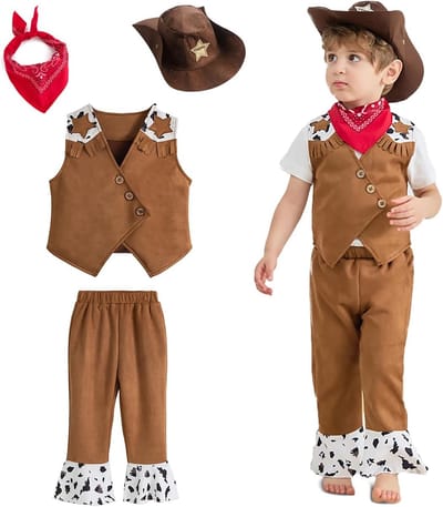 Kinderen Cowboy Kostuum voor Carnaval met Hoed, Vest en Neckerchief - Perfect voor Halloween en Verkleedfeestjes