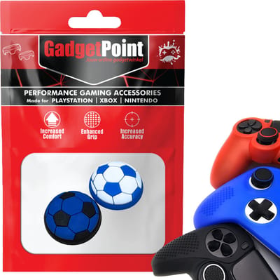 Gadgetpoint - Thumb Grips voor PlayStation, PS5, Xbox X/S, One & Switch Pro Controller - Gaming Thumbgrips - Performance Anti-Slip Thumbsticks - Bescherming Accessoires - Voetbal - Blauw Wit