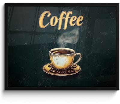 Poster in lijst - Fotolijst 70x50 cm - Posters - Koffie - Schotel - Koffiebonen - Retro - Posterlijst zwart - Decoratie - Wanddecoratie woonkamer - Muurdecoratie slaapkamer