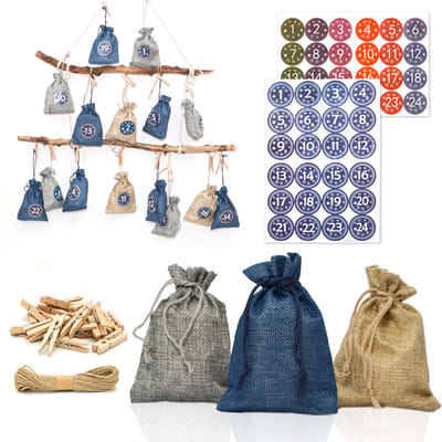 XL Adventskalender om te Vullen - 24 Geschenkzakken - DIY Kerstversiering - Complete Knutselkit