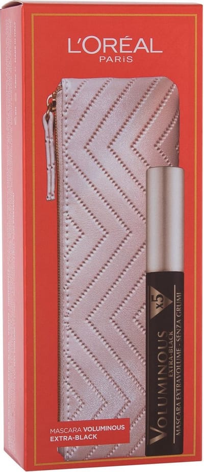 Ensemble L'Oréal Paris: Trousse de Maquillage en Tissu, Crème + Voluminous X5, Volumisant, Mascara, Extra Noir, 7,5 ml