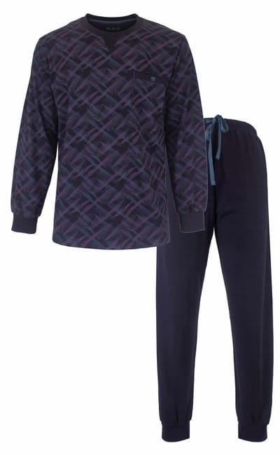 MEQ Heren Pyjama - Ronde Hals - Lange Mouw - Blauw - Maat S