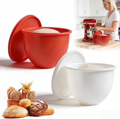 VHV-Keukenmachine accessoires - Siliconen mengkom inzet - Kom beschermer - Set van 2 - Met deksel - Herbruikbaar - Voor 4.7L / 5 Qt keukenmachines - Bakken - Rood/Wit