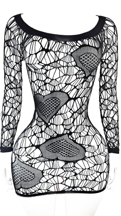 BamBella® - Jurk - Onesize - Erotische sexy nacht jurkje Zwart doorzichtig kant - Super Stretch