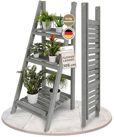Houten Plant Standaard - 3 Laags Decoratieve Ladder voor Binnen en Buiten - 108 x 41 x 40 cm