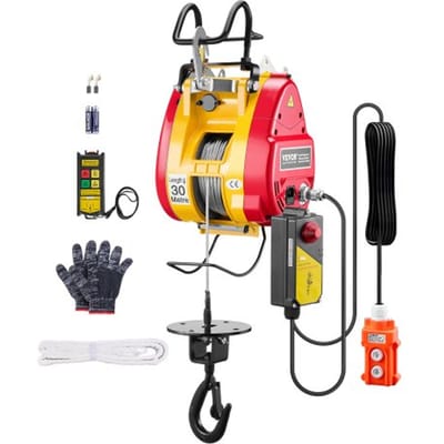 VEVOR 2-in-1 elektrische takel, capaciteit 500 kg, draagbare lier van 1800 W, hefhoogte 30 m, 11 m/min met bekabelde en draadloze afstandsbediening, voor garage, magazijn, fabriek, hef- en sleepwerkzaamheden