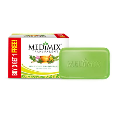 Savon pour le bain Medimix Transparent Ayurvédique Traditionnellement Fabriqué 125g (Pack combiné 3 + 1) | Infusé de Glycérine et d'Huile de Lakshadi | Efficace pour Dr green