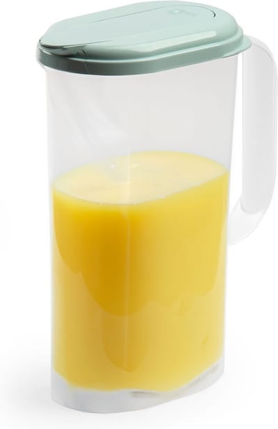 Plasticforte Waterkan met deksel - 2 liter - groen/ transparant - kunststof - smalle schenkkan die in de koelkastdeur past